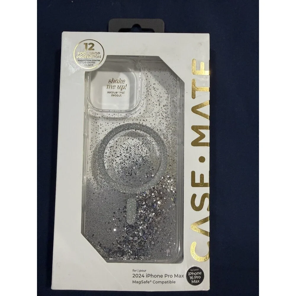 Case-Mate iPhone 16 Pro Max Case MagSafe -12ft Drop Protection -Silver Waterfall